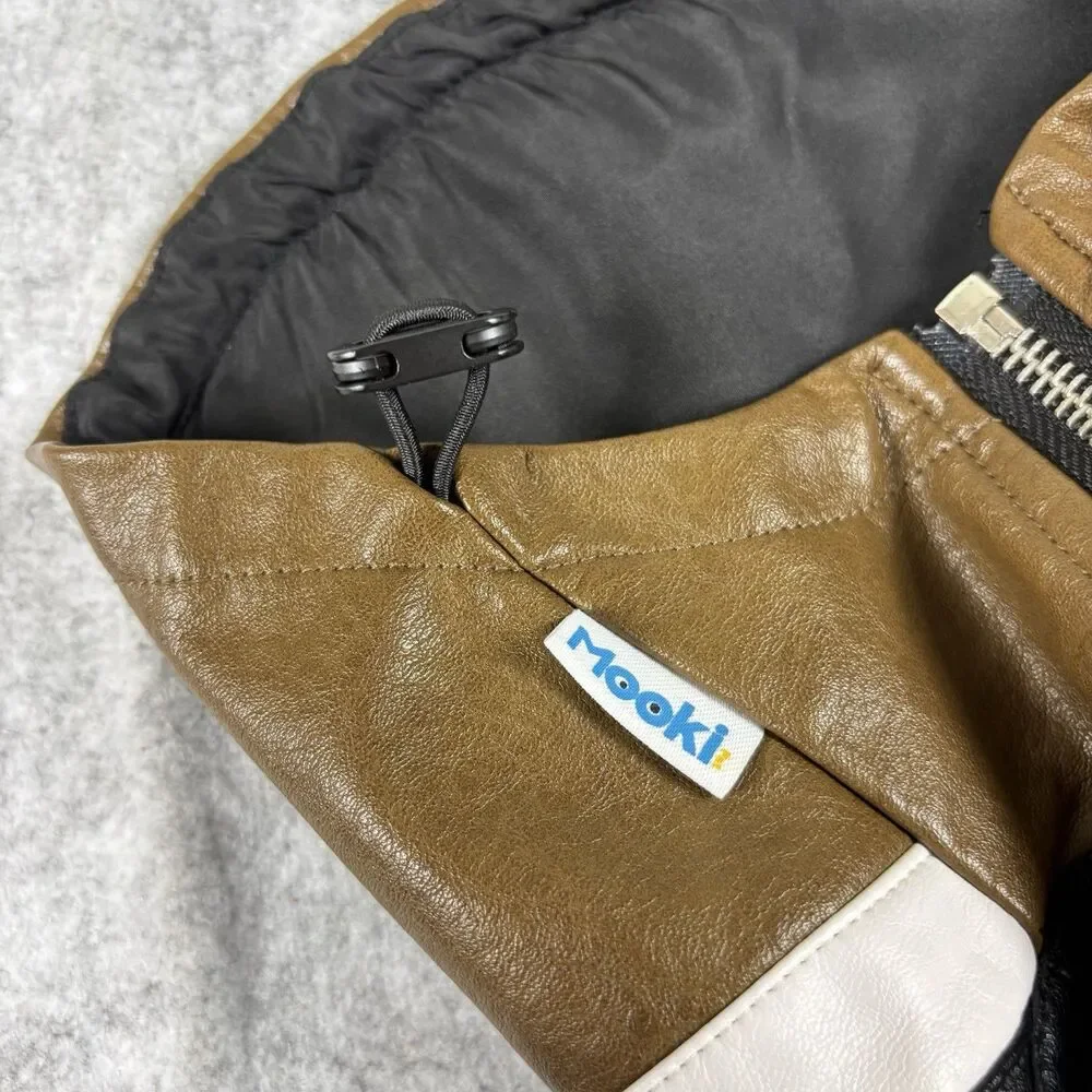 Mookie Pet Black & Brown Faux Leather Zip Up Moto Racing Jacket For Dogs / Cats